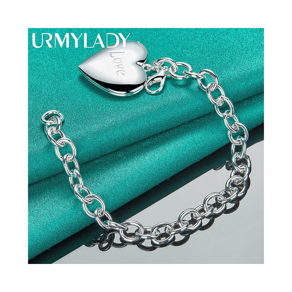 925 Sterling Silver Love Heart Photo Frame Bracelet For Women Wedding Engagement Gift Jewelry