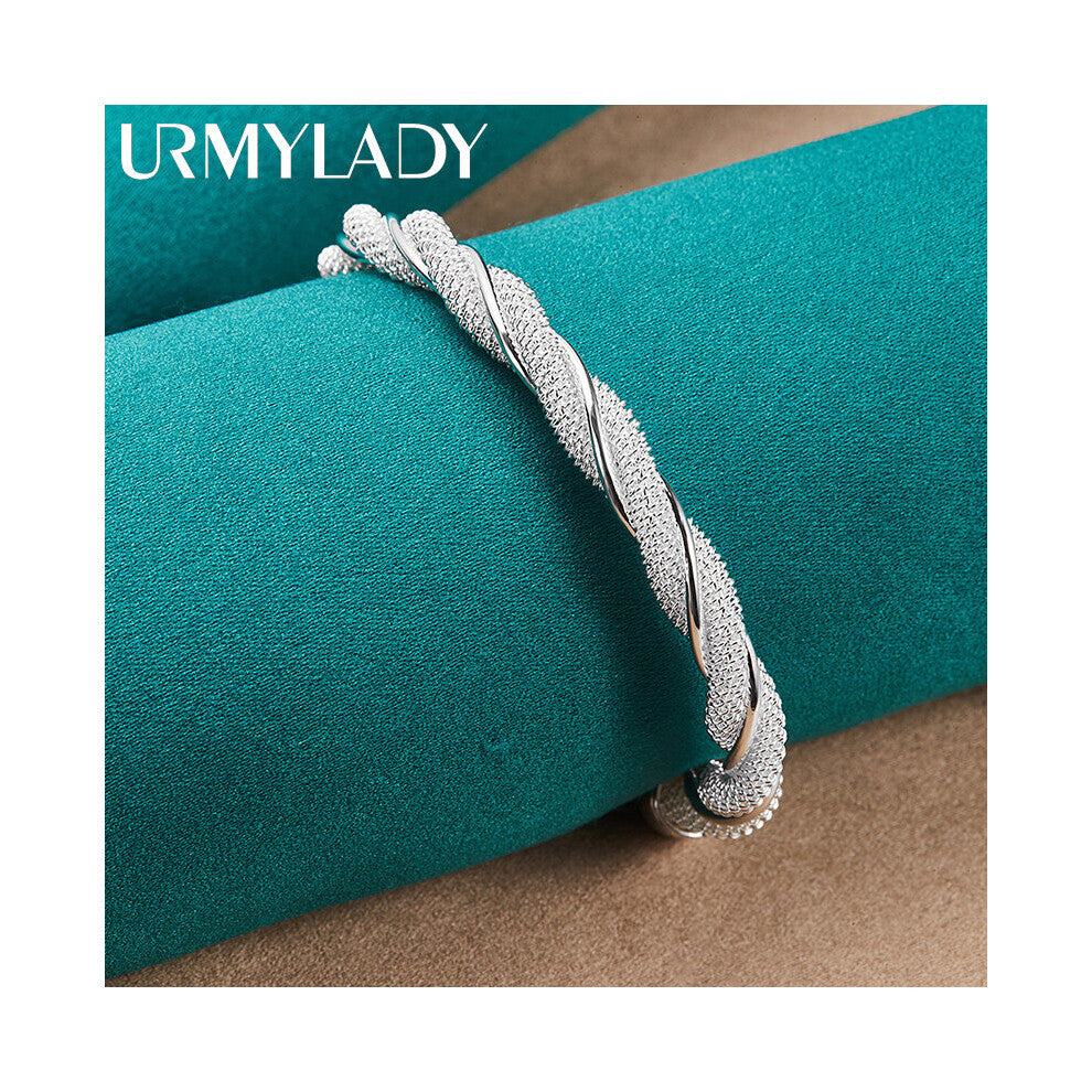 925 Sterling Silver Weave Twine Bangles Bracelet For Women Wedding Engagement Charm Jewelry