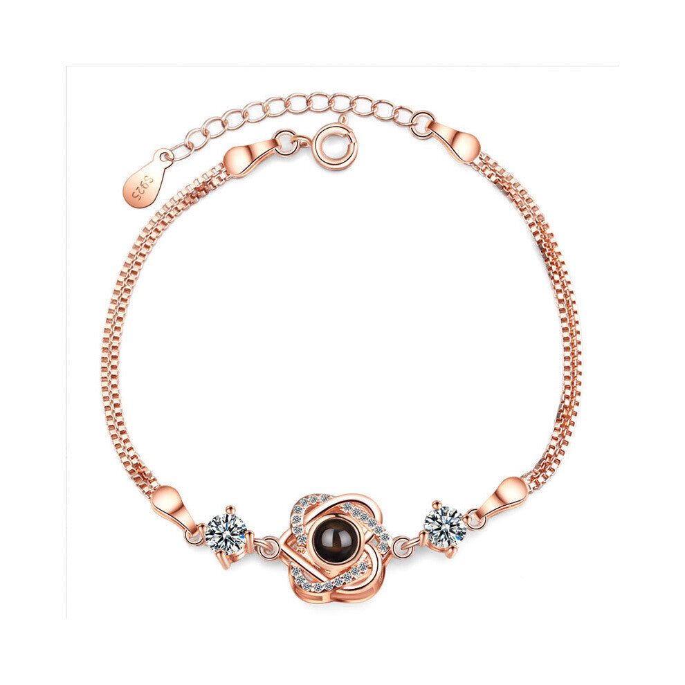 Rose & Silver Colour Entwined Love You Words Bracelet For Women Girl Lady Wedding Birthday Gift 925 Silver Jewelry