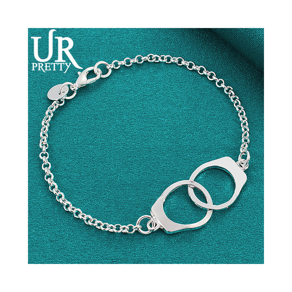 925 Sterling Silver Handcuffs Chain Bracelet For Women Wedding Party Engagement Charm Jewelry