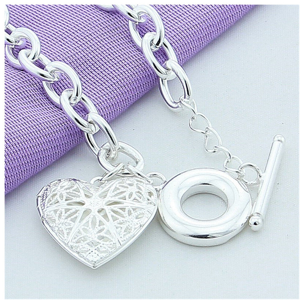 925 Sterling Silver Heart Photo Frame Bracelet For Women Wedding Engagement Jewelry Gift
