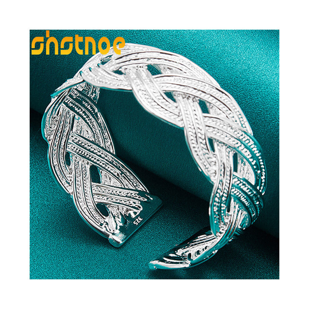 925 Sterling Silver Intertwined Bangle Bracelet For Women Engagement Wedding Charm Jewelry