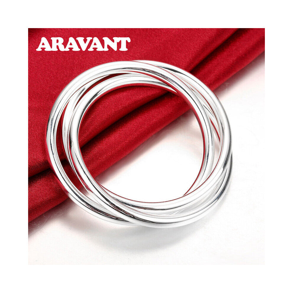 925 Silver Triple Bangle Round Circle Bracelet&Bangles Women Wedding Engagement Jewelry