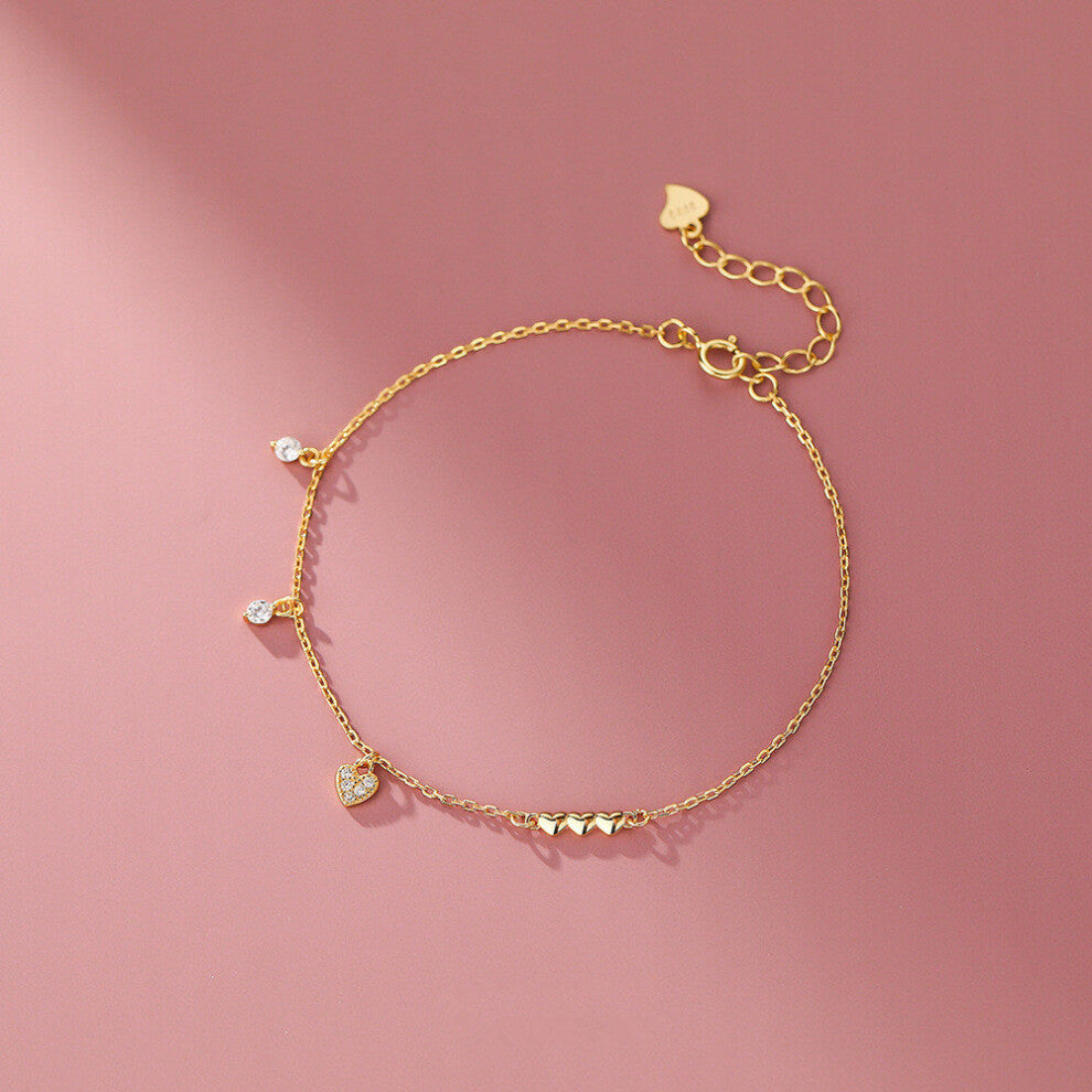 925 Sterling Silver Glossy Heart Sparkling Zircon Bracelet for Women Temperament Jewelry Accessories