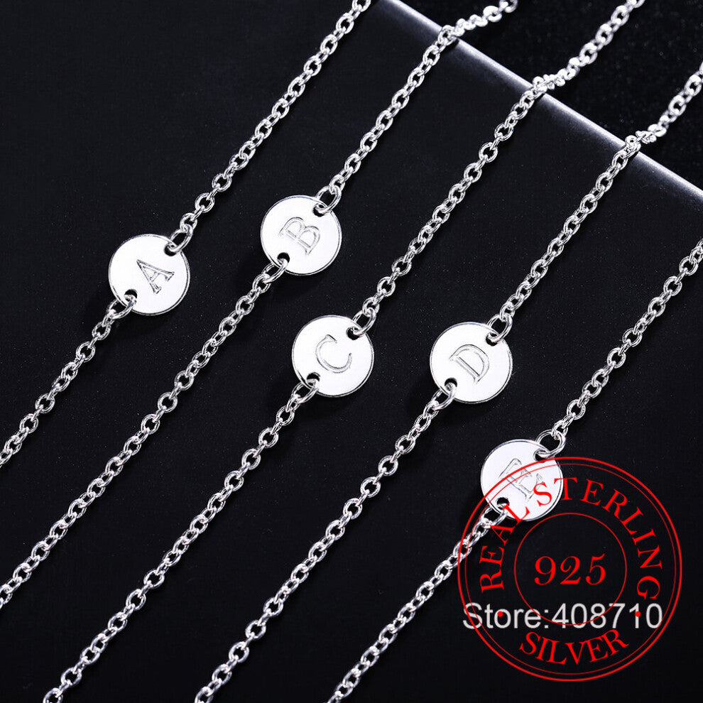 925 Sterling Silver A-Z Letter Bracelets&Bangles For Women Silver Chain Link Jewelry Accessories