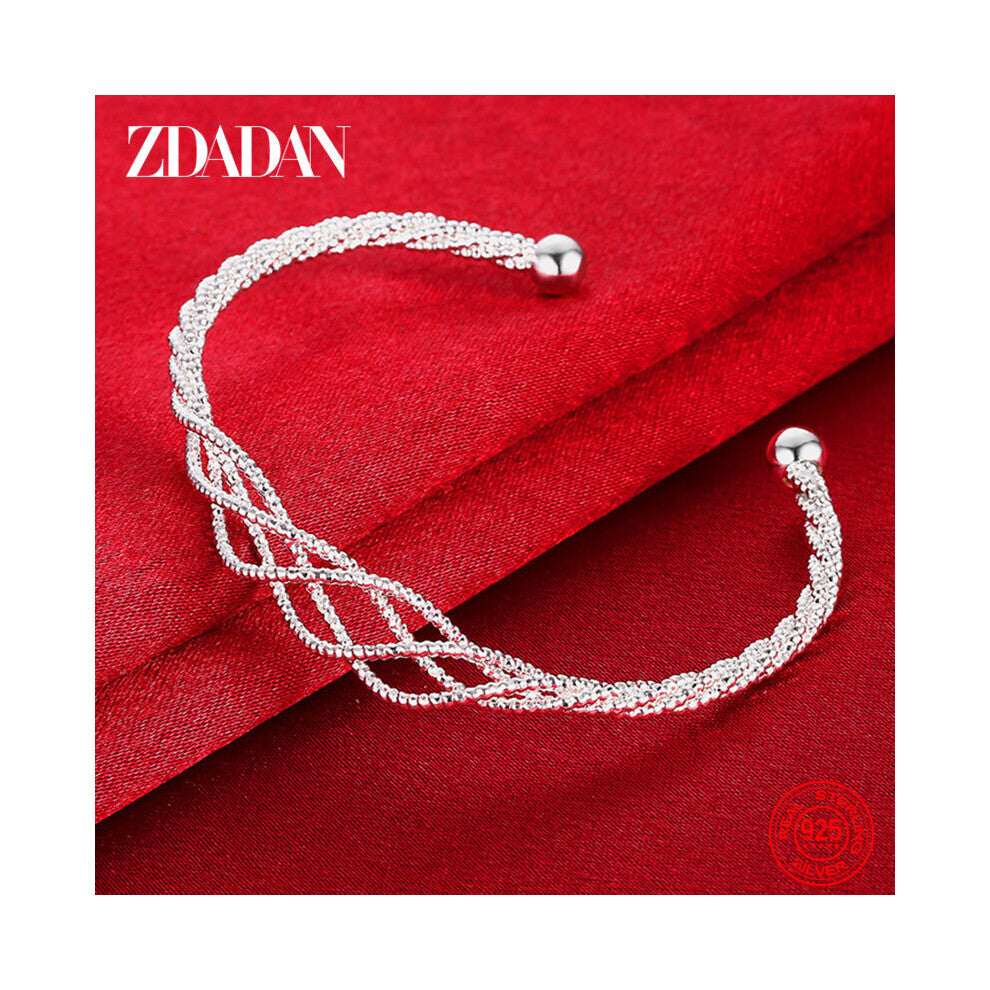 925 Sterling Silver Twine Shape Open Cuff Bracelet&Bangles For Women Men Jewelry Wedding