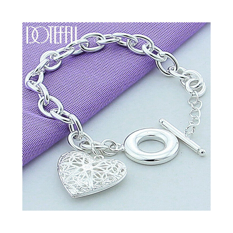 925 Sterling Silver Heart Photo Frame Bracelet For Women Wedding Engagement Jewelry