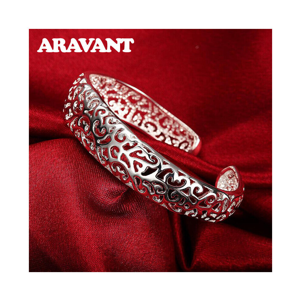 925 Silver Hollow Open Cuff Bracelet&Bangle For Women Anniversary Jewelry