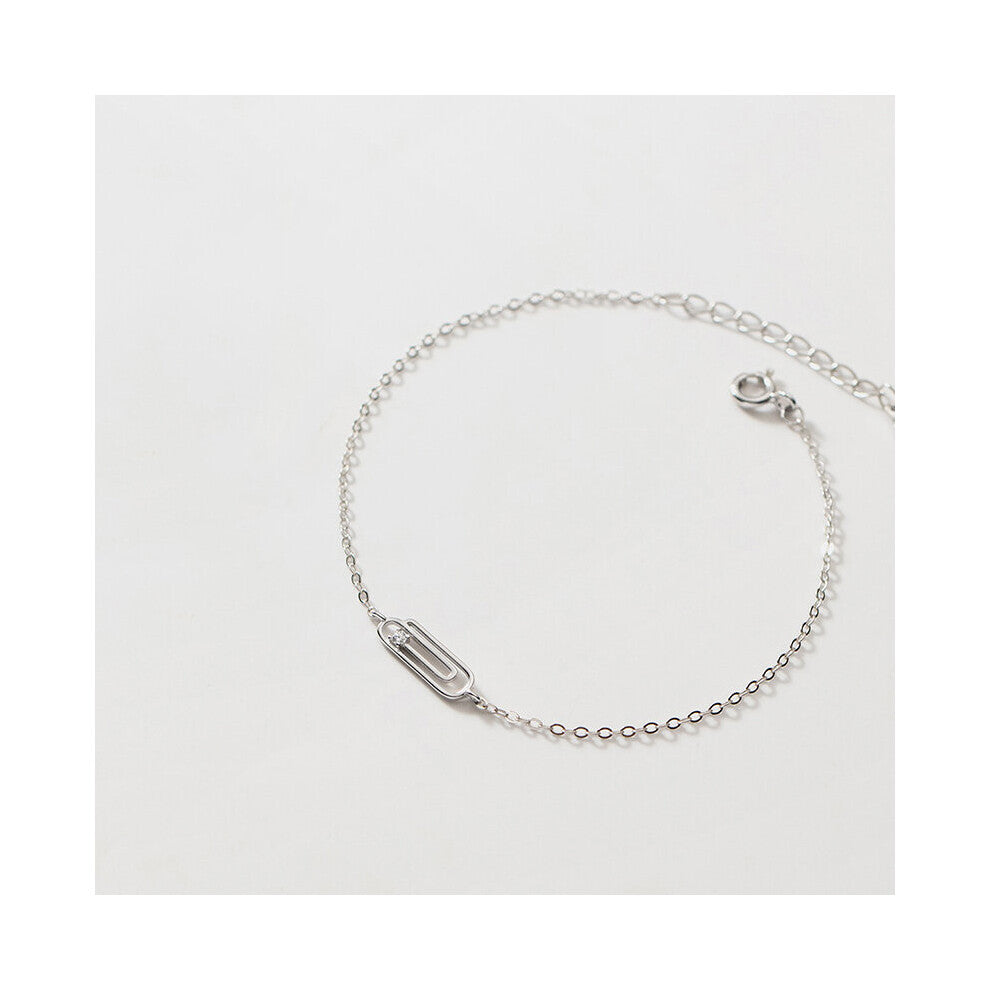 Real 925 Sterling Silver Minimalism Paperclip Bracelets&Bangle for Women Teen Party Jewelry Accessories