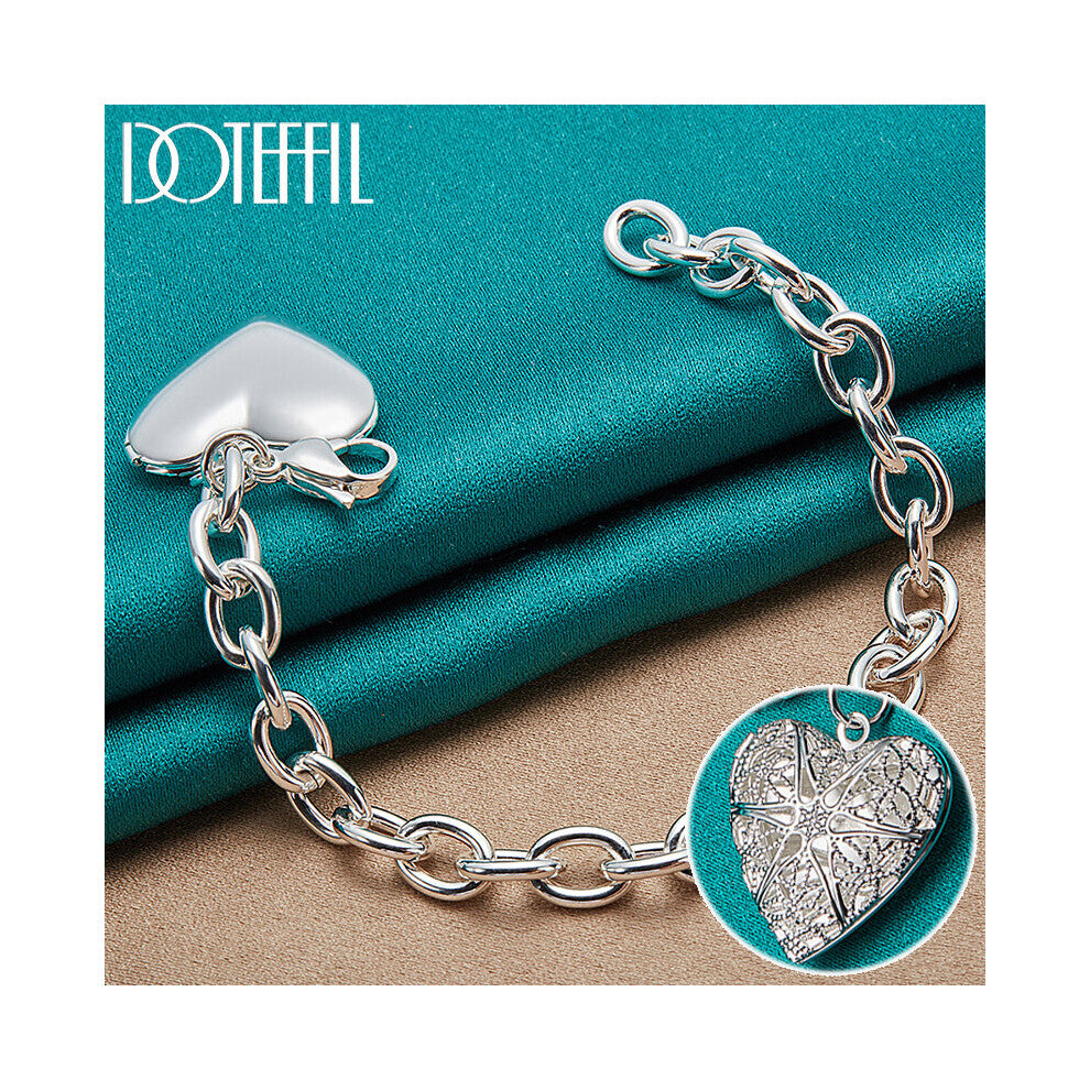 925 Sterling Silver Heart Photo Frame Pendant Bracelet For Women Man Charm Wedding Engagement Party Jewelry