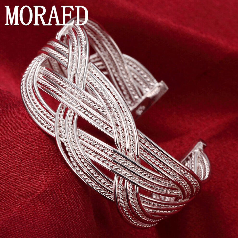 925 Sterling Silver Intertwined Wide Cuff Bangle Bracelet For Women Men Wedding Charm Party Jewelry