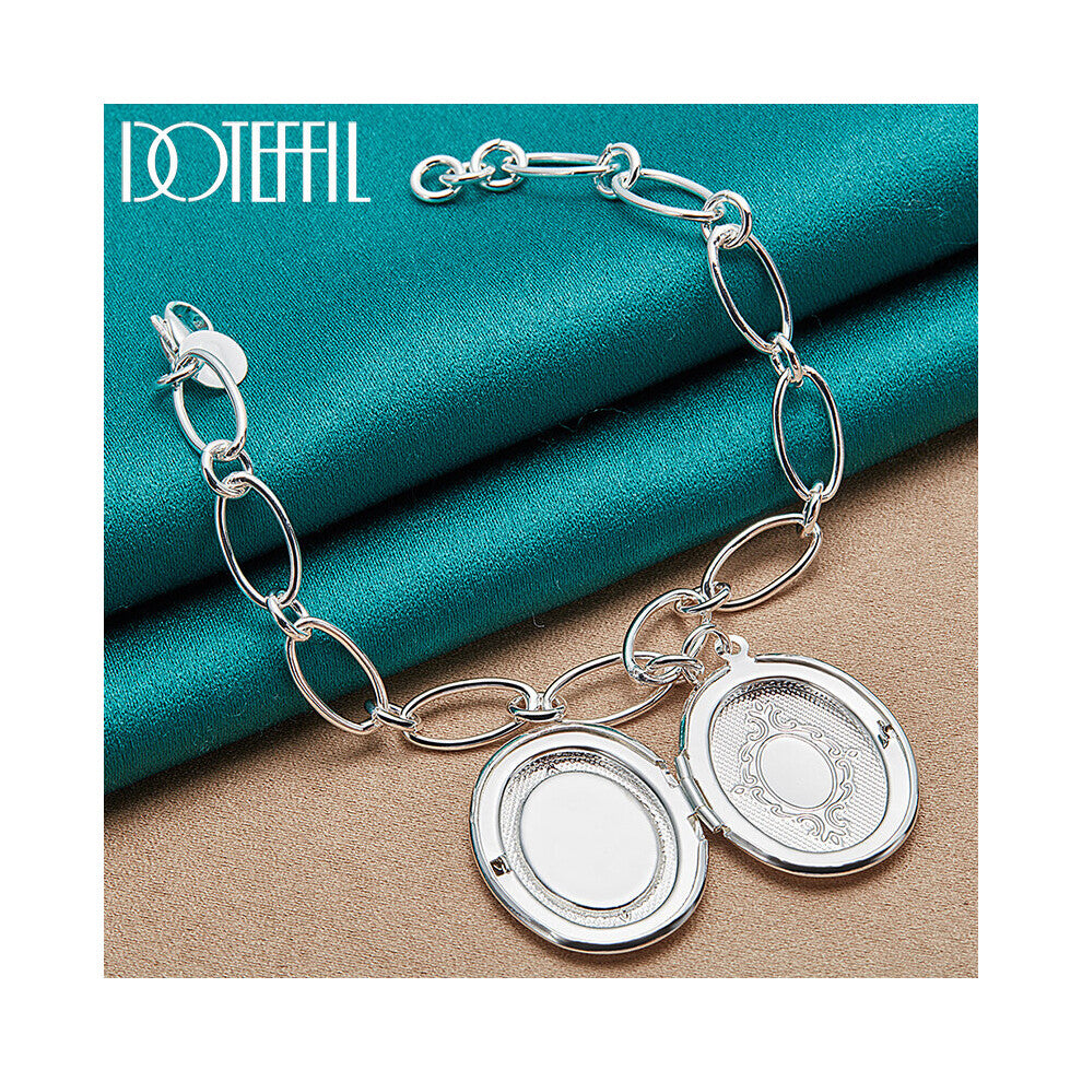 925 Sterling Silver Oval Photo Frame Pendant Bracelet Chain For Women Man Charm Wedding Engagement Jewelry