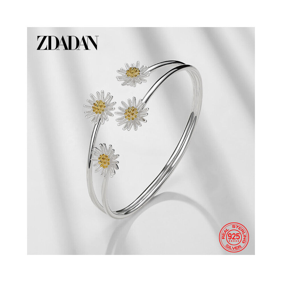 925 Sterling Silver Daisy Adjustable Open Cuff Bracelet&Bangles For Women Jewelry