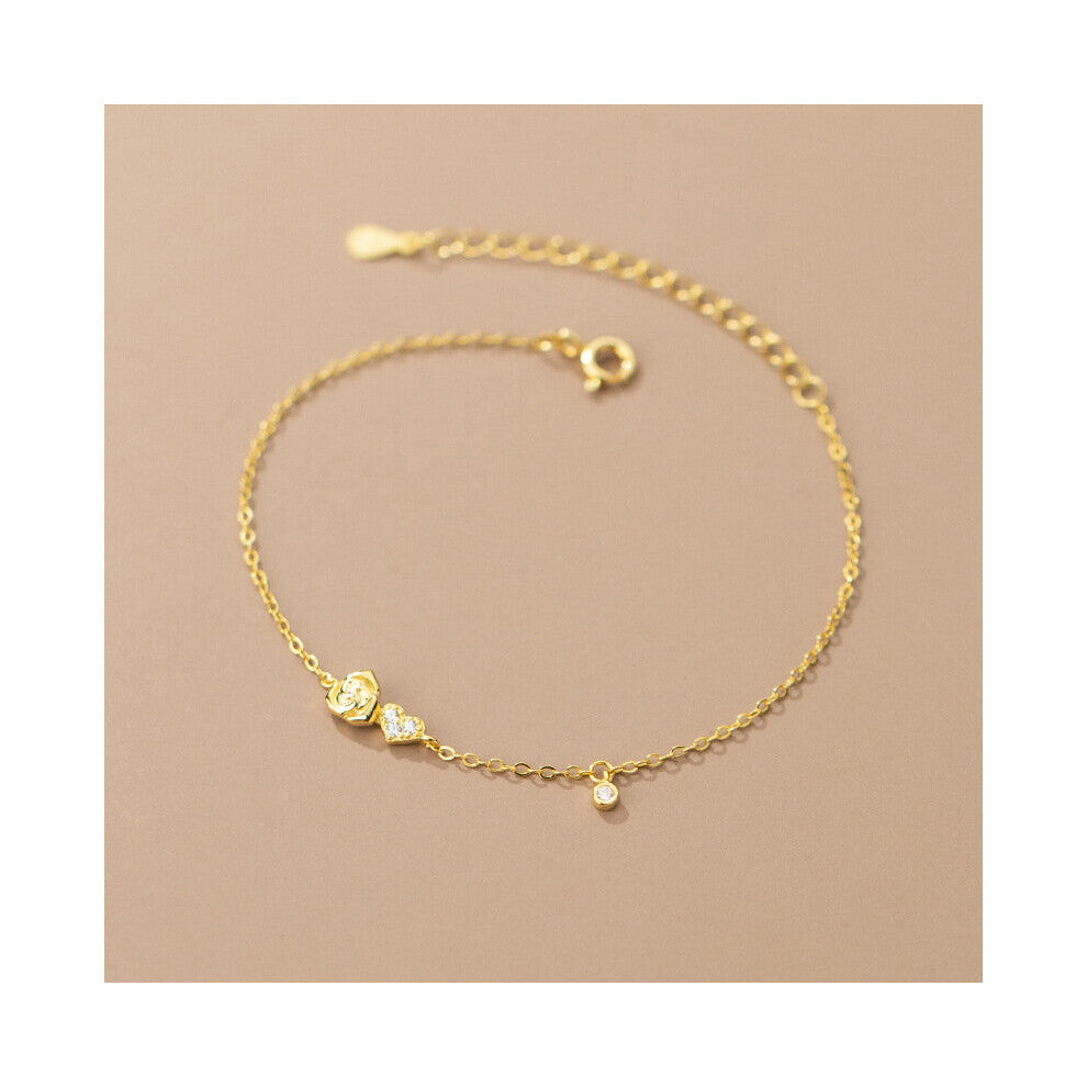 925 Sterling Silver Romantic Rose Flower Love Heart Bracelet&Bangle for Women Party Classic Fine Jewelry Gift