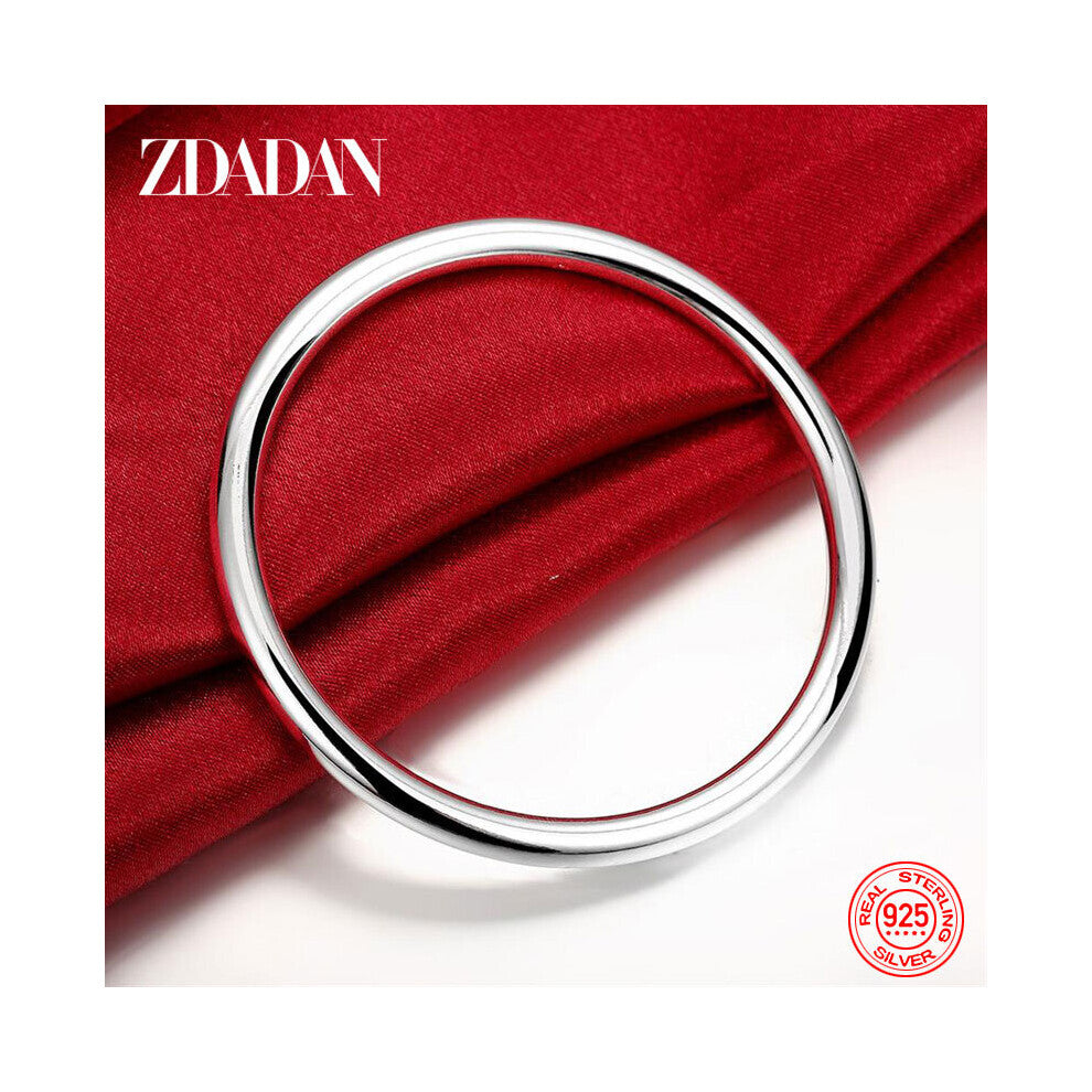 925 Sterling Silver Round Smooth Cuff Bracelet&Bangles For Women Jewelry Wedding