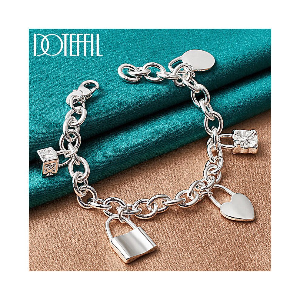 925 Sterling Silver Bracelet Heart - Circle - Square Lock Bracelets Bangles For Woman Man Charm Wedding Jewelry