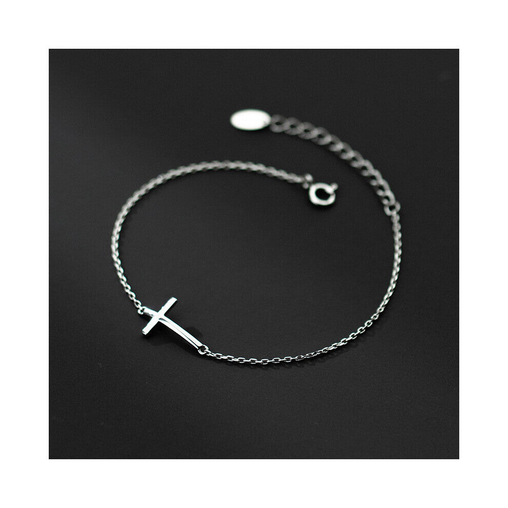 925 Sterling Silver Glossy Cross Gothic Chain Charm Bracelet for Women Punk Fine Party Jewelry Accessories