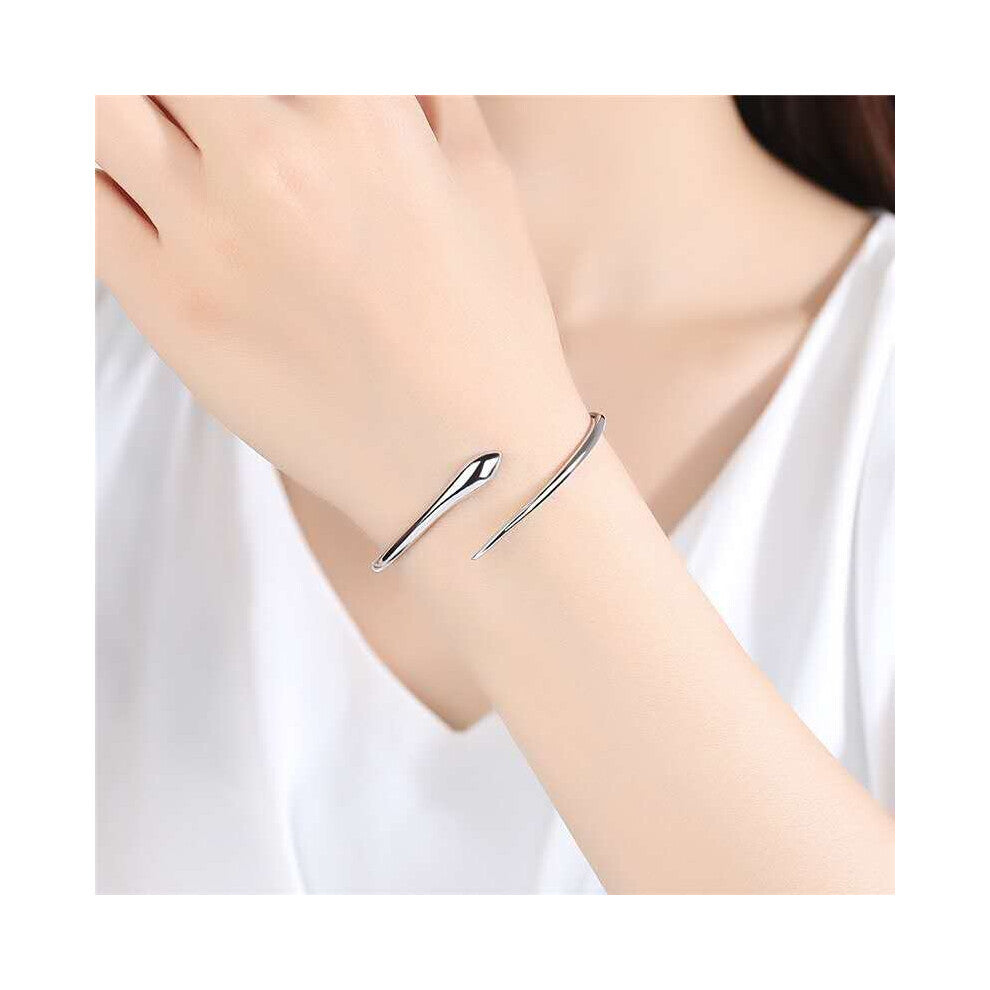 925 Sterling Silver Snake Bangles-Cuff Bracelet For Women-Girls Open Adjustable Smooth Snake Twined Bangles