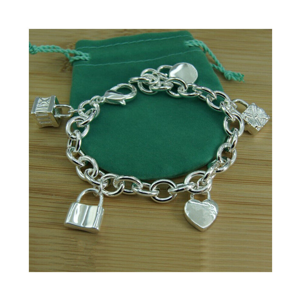 BABYLLNT 925 Sterling Silver Bracelet Heart - Circle - Square Five Lock Bracelets Bangles Woman Man Charm Wedding Jewelr