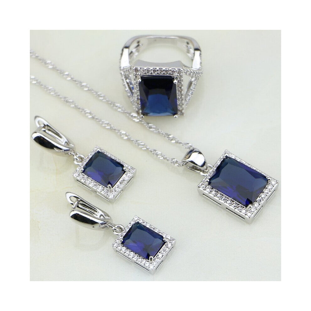 Unique Cubic Zirconia Zircon 925 Sterling Silver Jewelry Sets For Women Wedding Earring-Pendant-Necklace-Ring