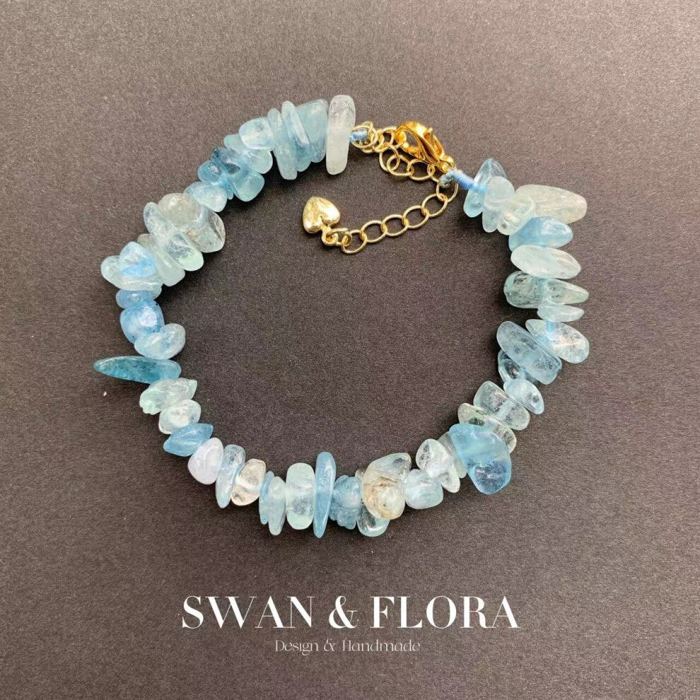 Natural Aquamarine Bracelet Stone Irregular Jewelry For Women Crystals Brazil Chip Jewelry