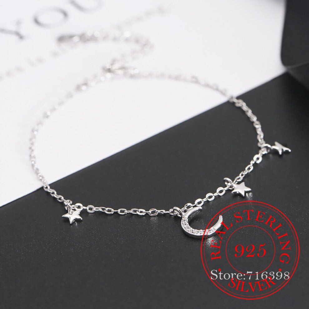 925 Sterling Silver Prevent Allergy Crystal Star Moon Charm Bracelet&Bangle For Women Girl Wedding Christmas Jewellery
