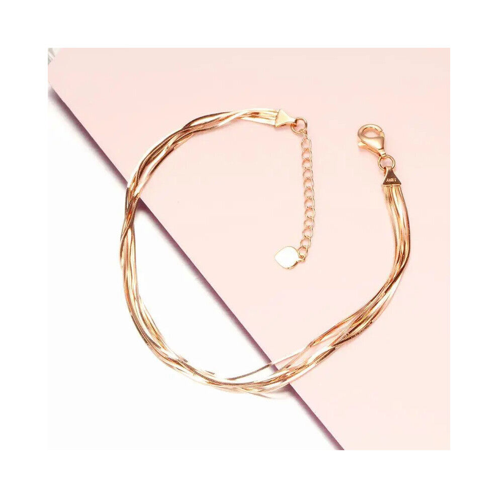 585 purple plated 14K rose multi-layer soft chain bracelet for women glossy light jewelry send girlfriend