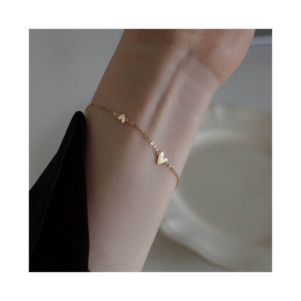 925 Sterling Silver Three Heart Bracelets for Women Glossy Bright 14K Bracelets Birthday Jewelry