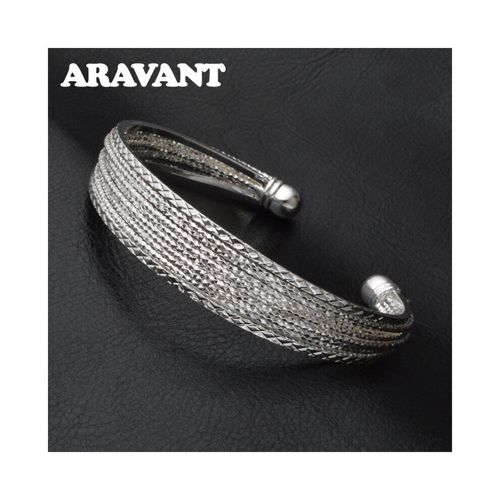 925 Silver Double Bead Open Cuff Bracelets&Bangles For Women Jewelry