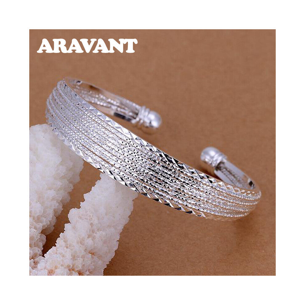 925 Silver Line Open Cuff Bracelets&Bangles For Women Fine Jewelry
