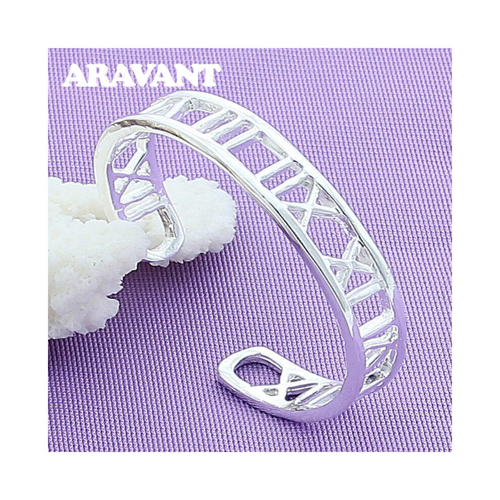 925 Silver Roman Open Cuff Bracelet&Bangle For Men Women Jewelry