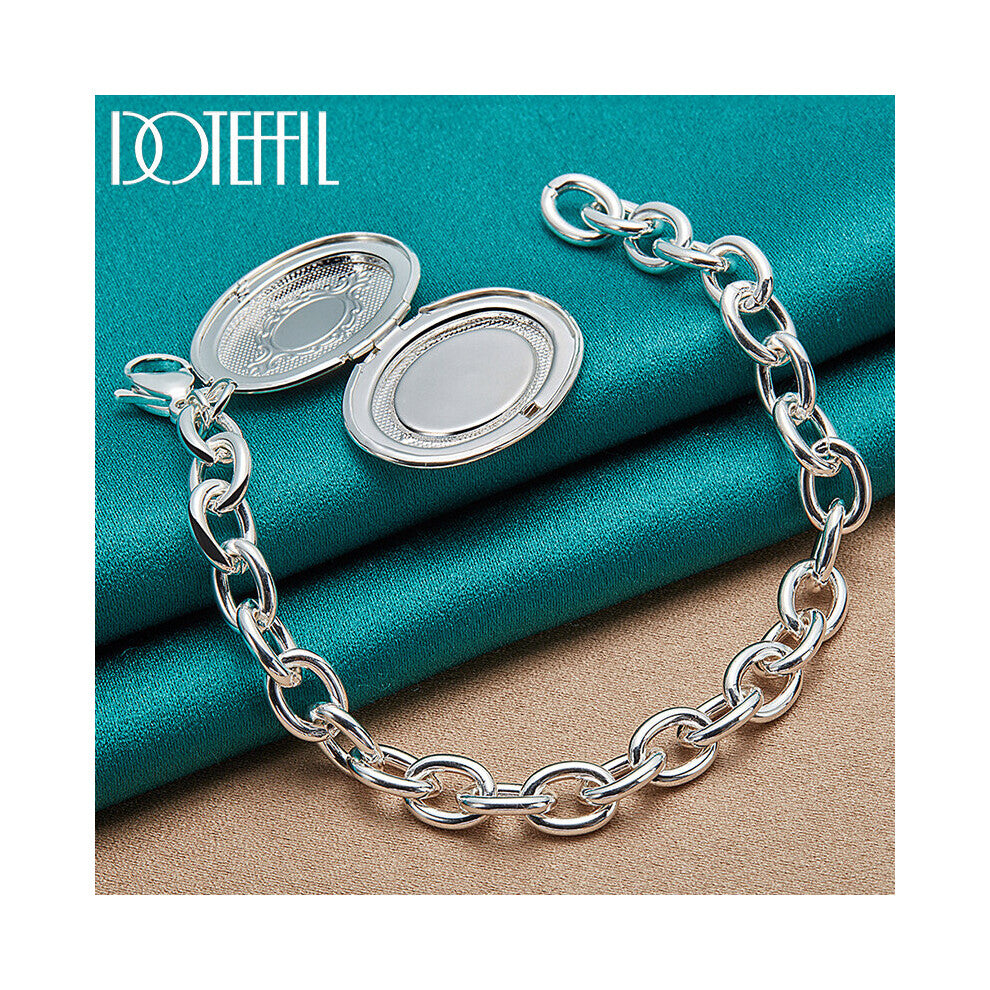 925 Sterling Silver Oval Photo Frame Thick Chain Bracelet For Man Women Charm Wedding Engagement Jewelry