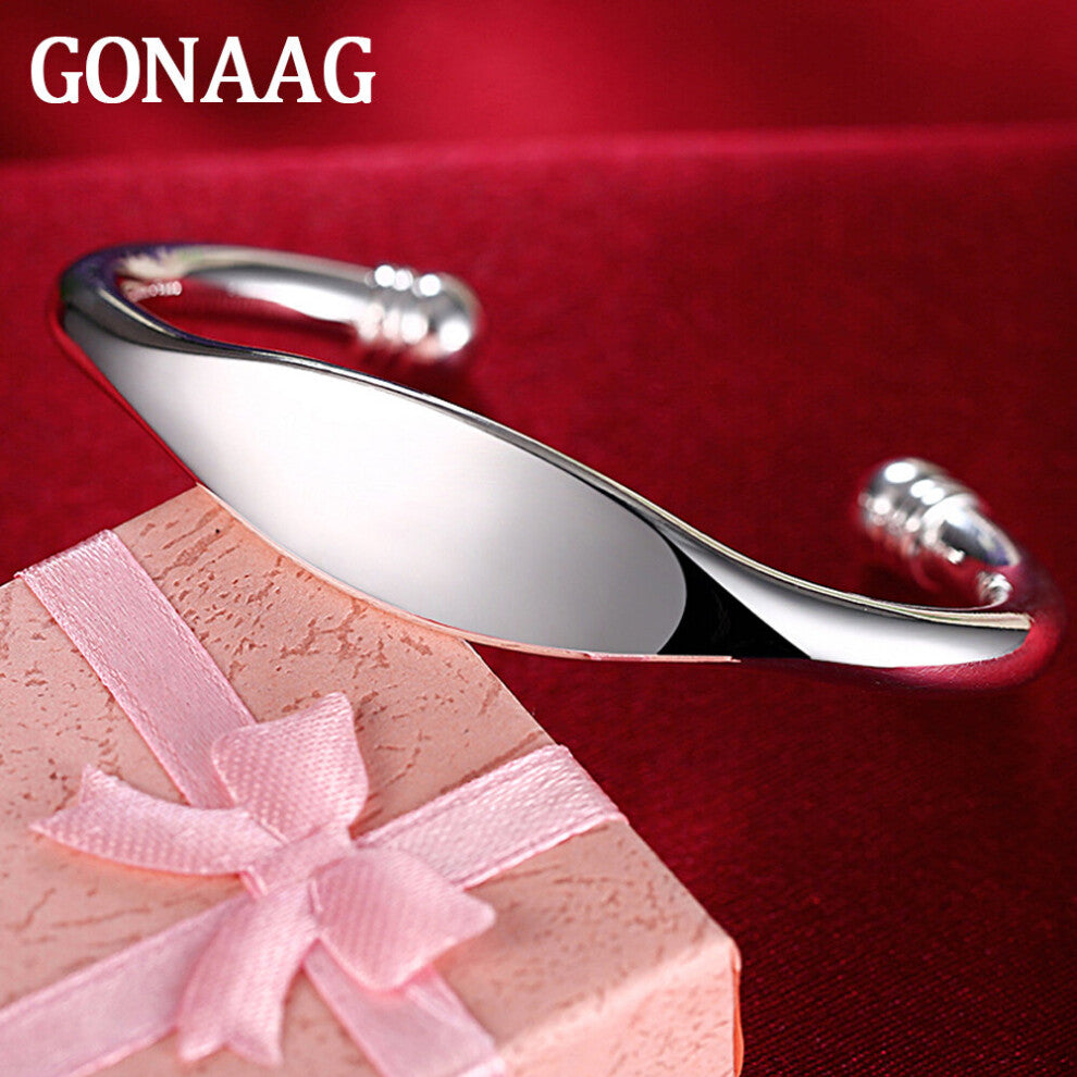 925 Silver Open Smooth Double Beads Cuff Bracelets&Bangles For Women Wedding Silver Jewelry