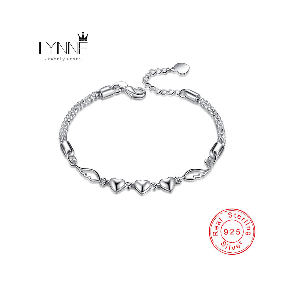 Angel Wing Pendant Bracelet 925 Sterling Silver Three Grain Heart Charm Bracelets For Women Jewelry Hand Chain Gift