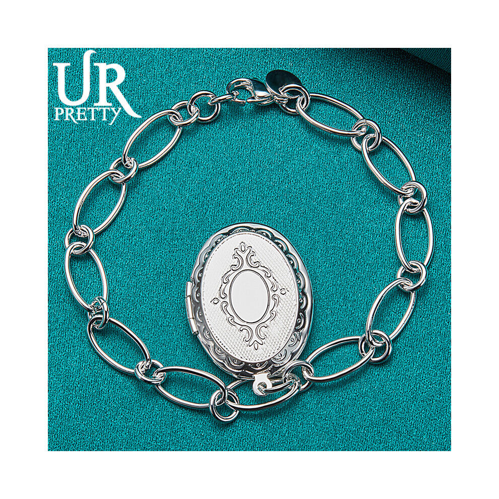 925 Sterling Silver Oval Photo Frame Chain Bracelet For Man Women Wedding Engagement Party Charm Jewelry