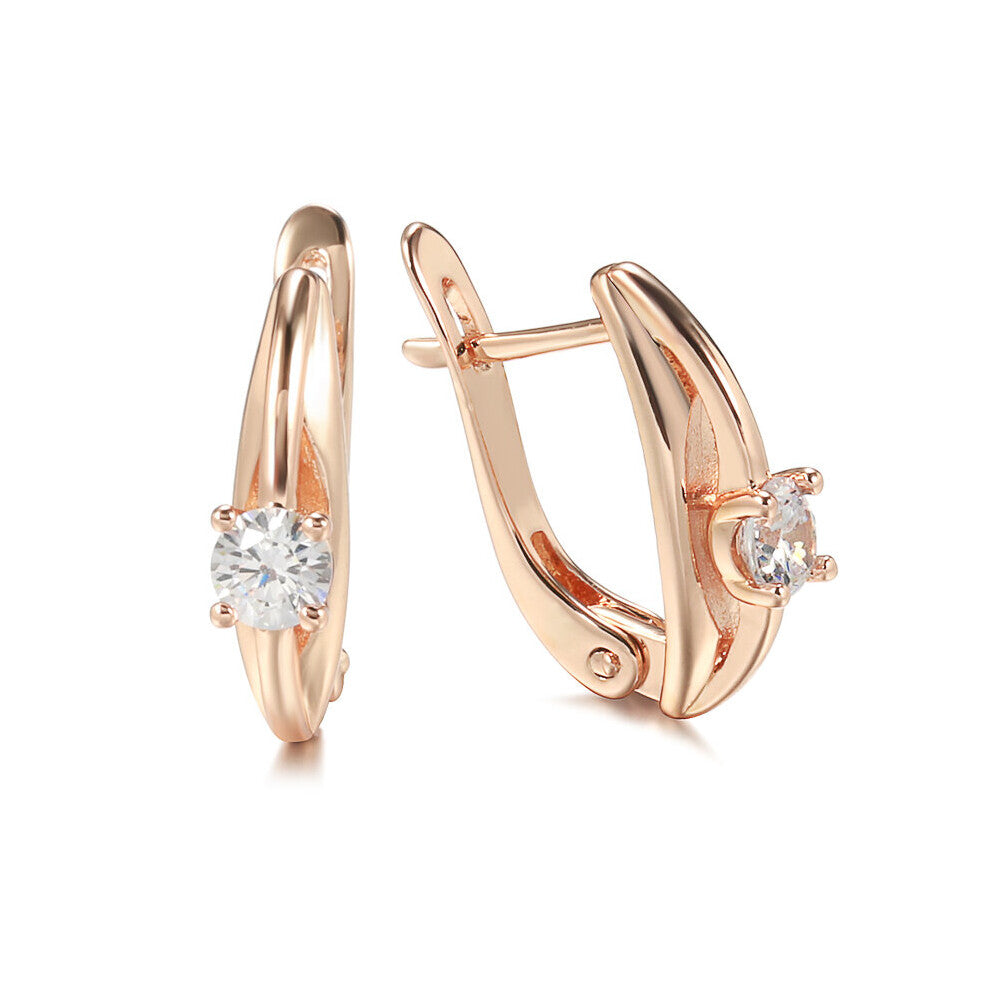 585 Rose Zircon Star Clip Earrings Moon Smooth Piercing Hoops Party Fine Jewelry for Women Earring