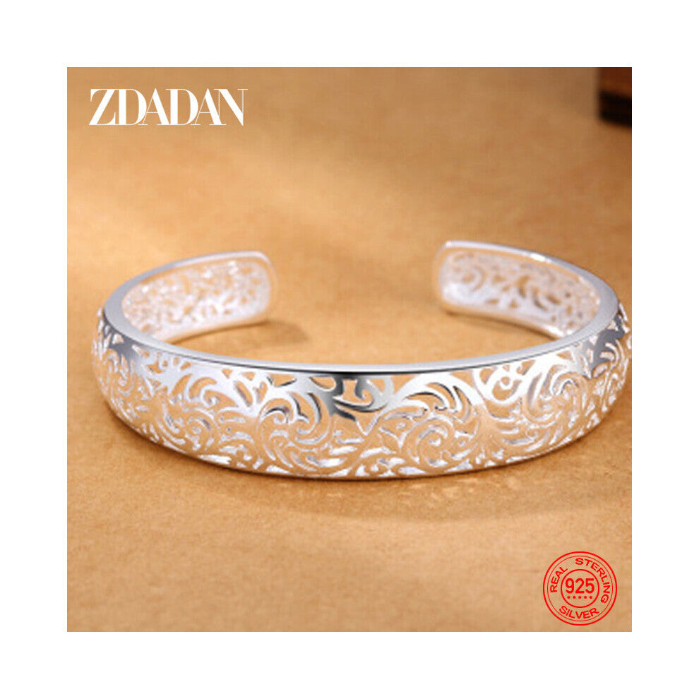 925 Sterling Silver Hollow Adjustable Open Cuff Bracelet&Bangle For Women Anniversary Jewelry Gift