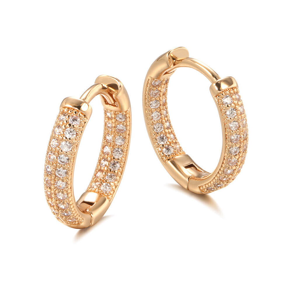 Classic Zircon Hoops Earrings 585 Rose Glossy Ear Pendant Circle Piercing Hoops for Women Wedding Party Jewelry