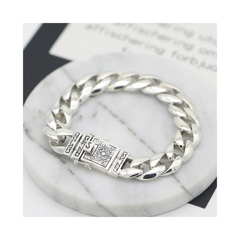 (E045 White-18cm) Silver Jewelry Thai Silver Egyptian Ancient Glossy Punk Bracelet Men's Silver Chain