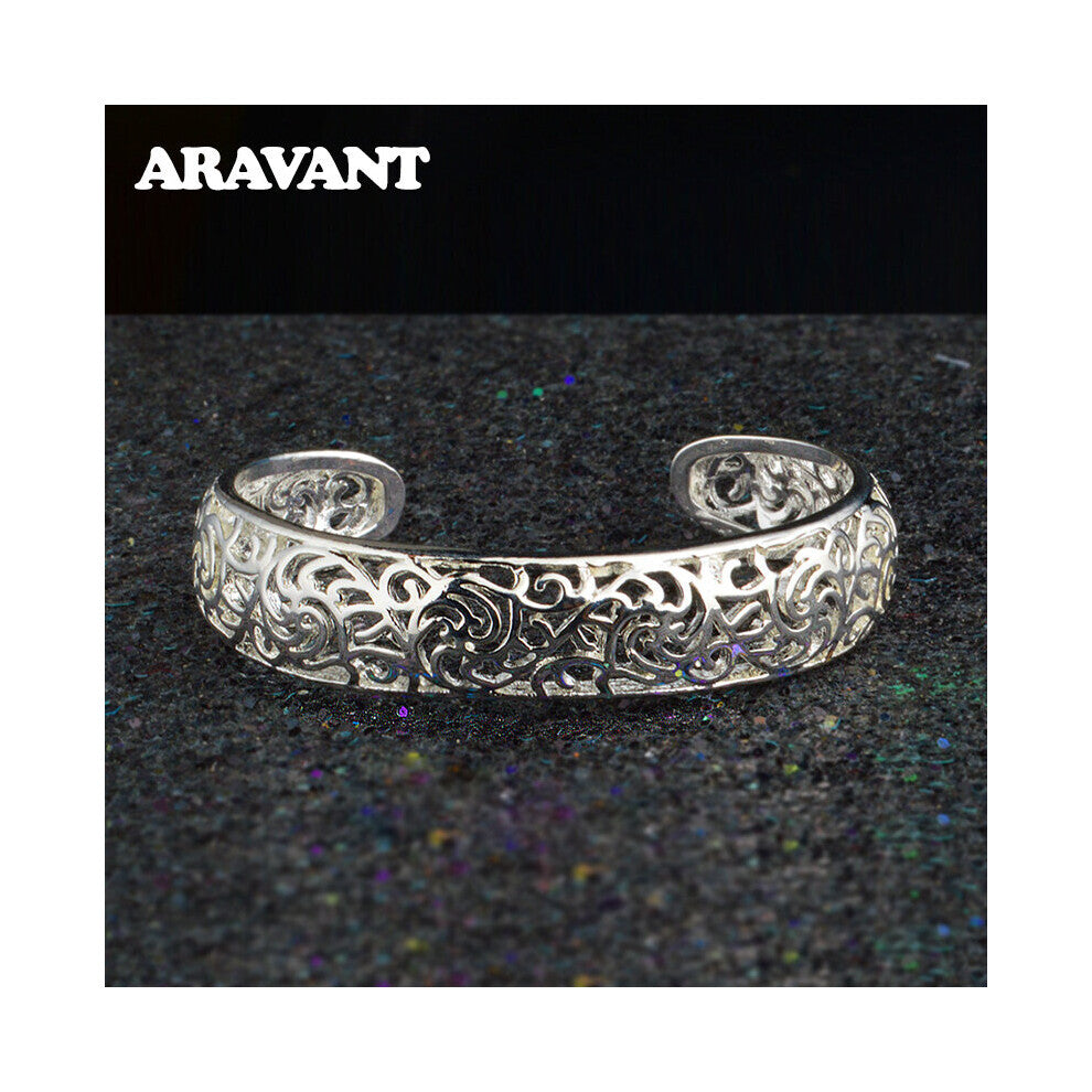 925 Silver Hollow Pattern Open Cuff Bracelet&Bangle For Woman Wedding Party Silver Jewelry