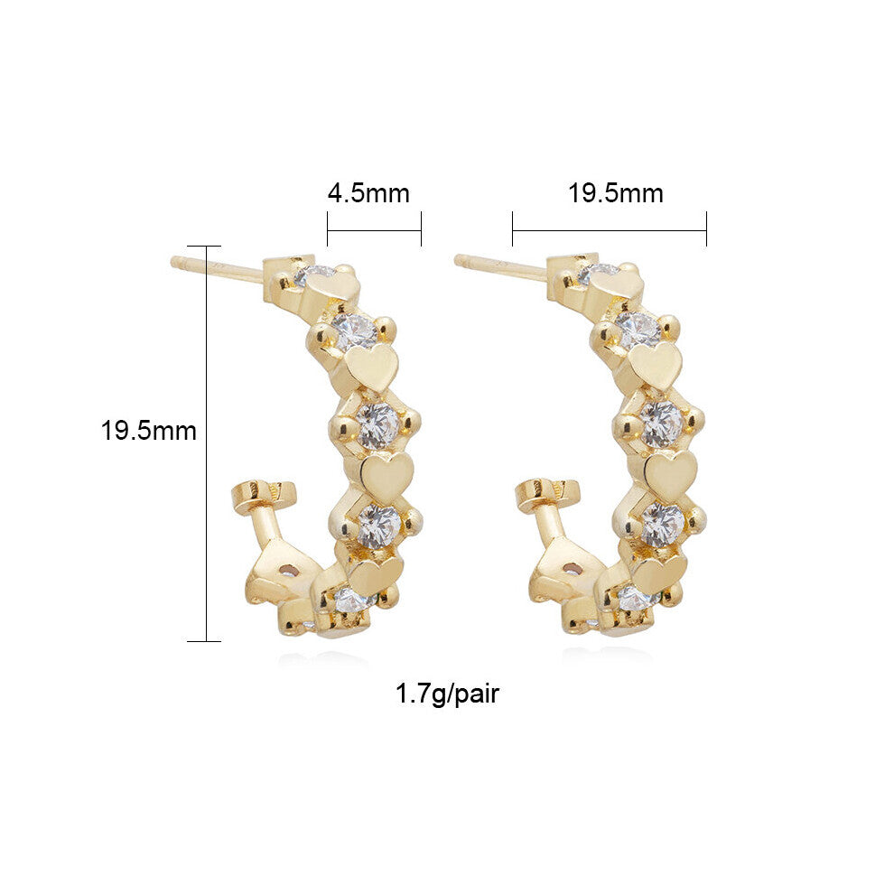 Filled Silver Ear Cuffs Rainbow Zircon Heart Stud Earrings For Women Colorful Earrings Jewelry