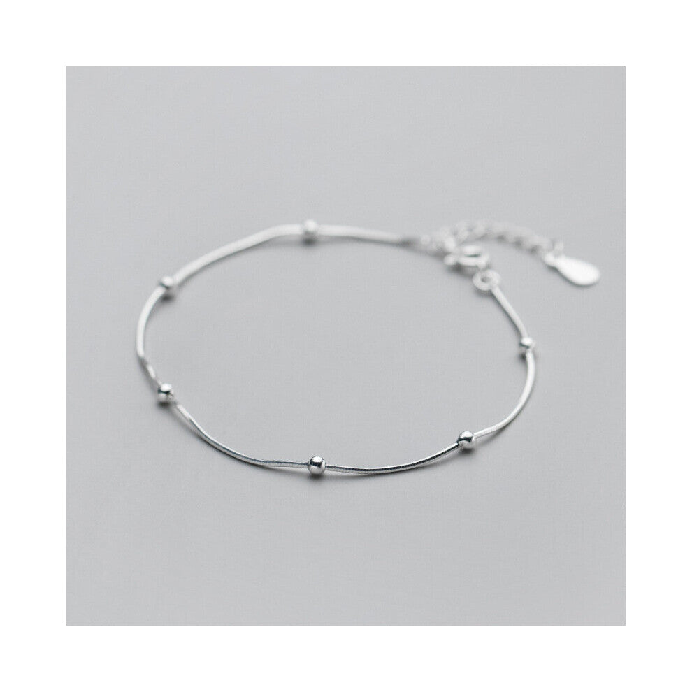 Minimalist Silver Snake Bone Bead Charm Bracelet&Bangle for Women 925 Sterling Silver Teen Office Jewelry