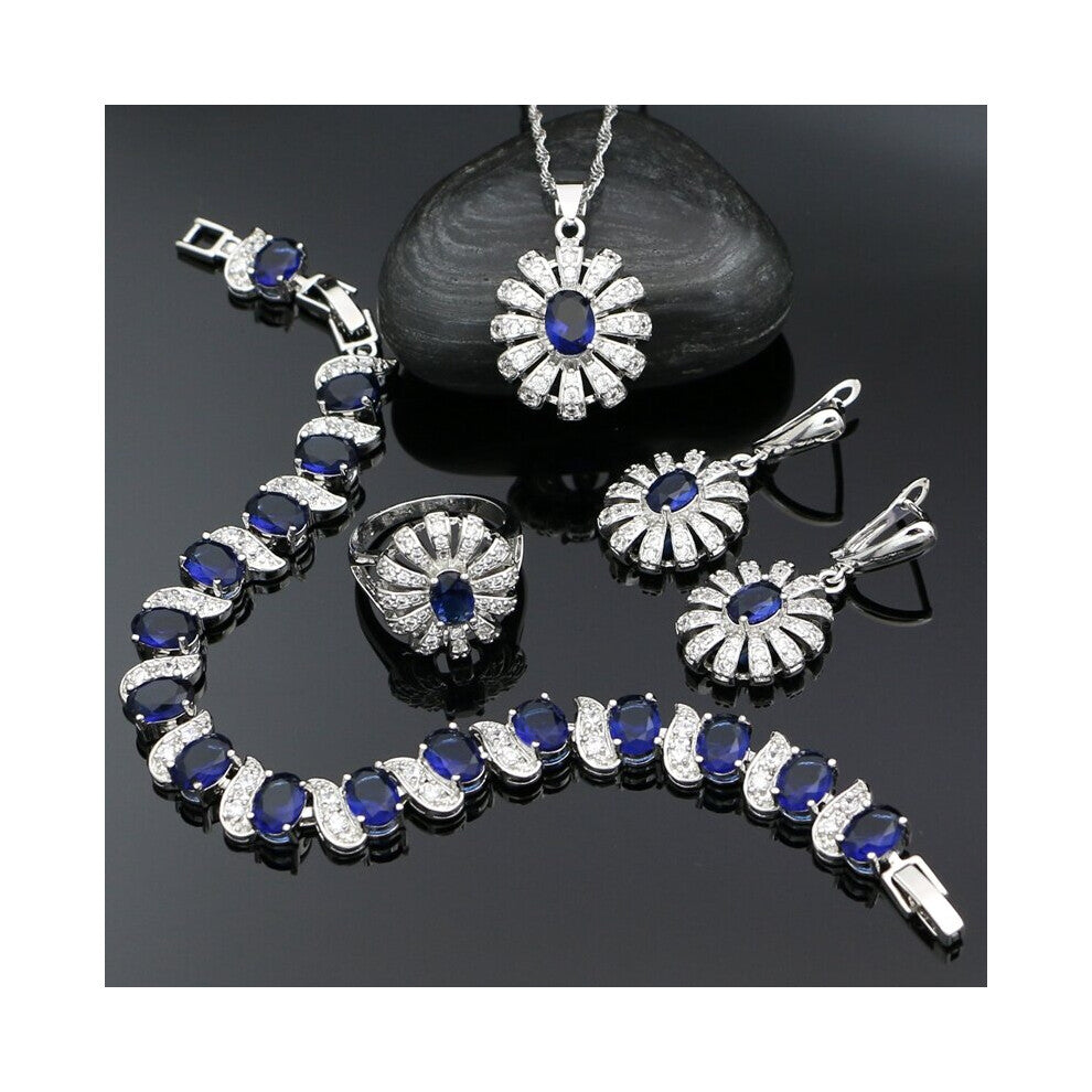 (4PCS Jewelry Set White-6) 925 Silver Jewelry Sets For Women Party Accessories Cubic Zirconia Earrings-Pendant-Necklace-Ring-Bracelet