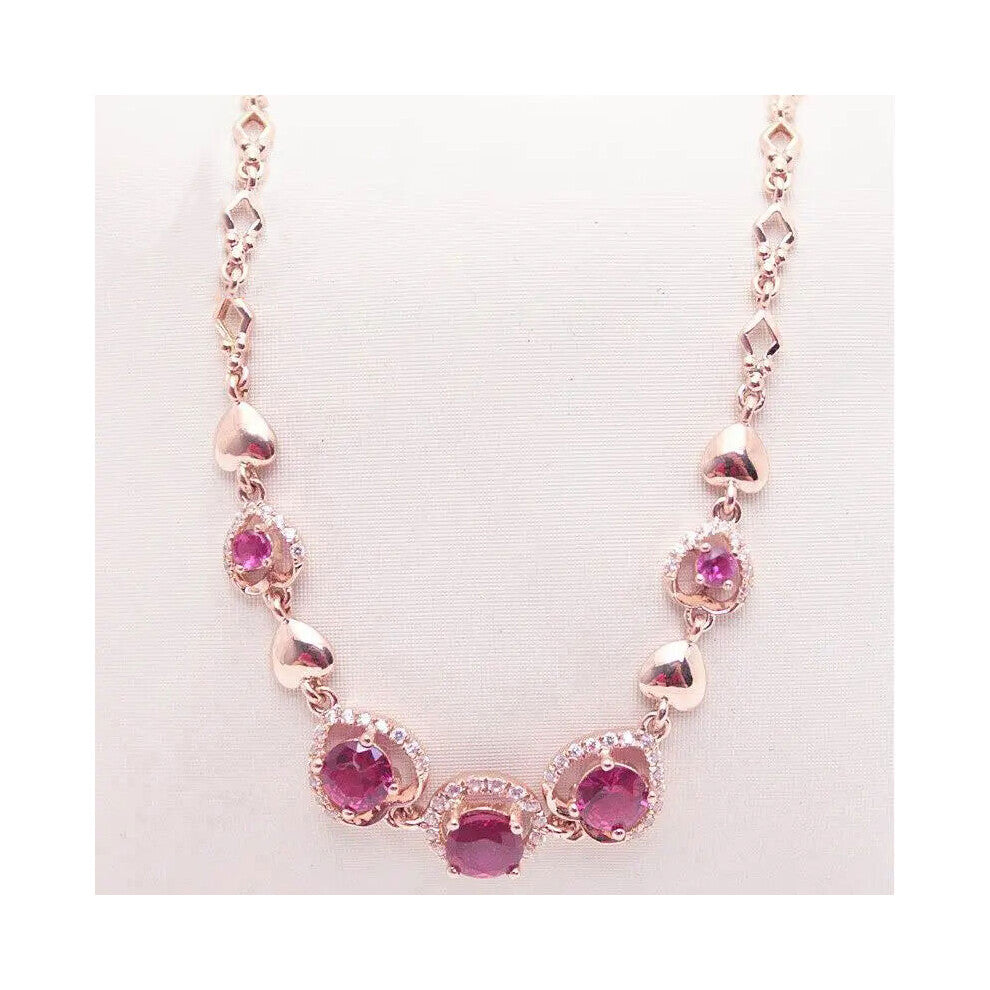 585 Purple Inlaid Ruby Bracelets For Women14K Rose Glossy Love Charm Wedding Engagement Jewelry Gift