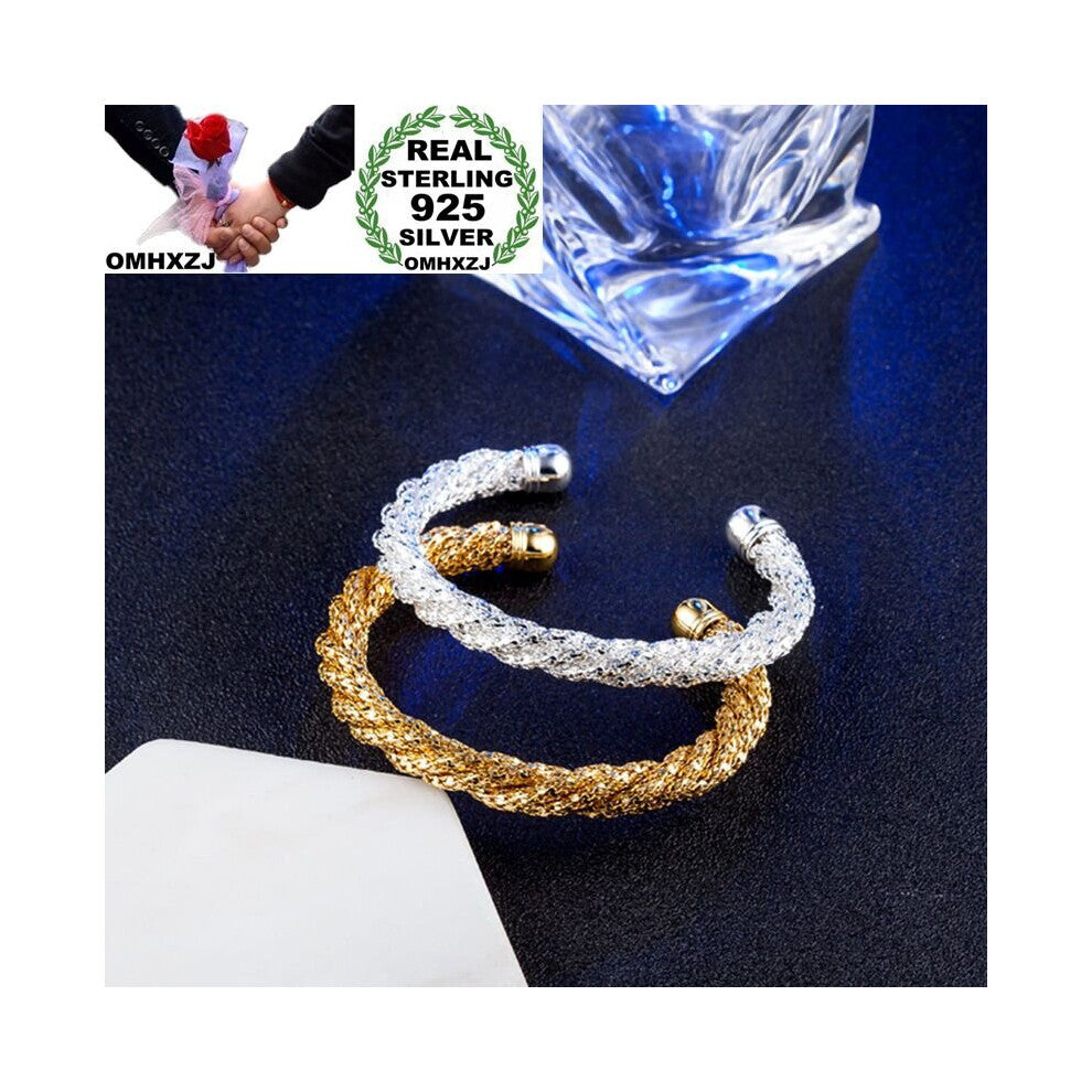 OMHXZJ Personality Woman Girl Party Gift Twined Open 925 Sterling Silver 18KT Cuff Bangle Bracelet BR194