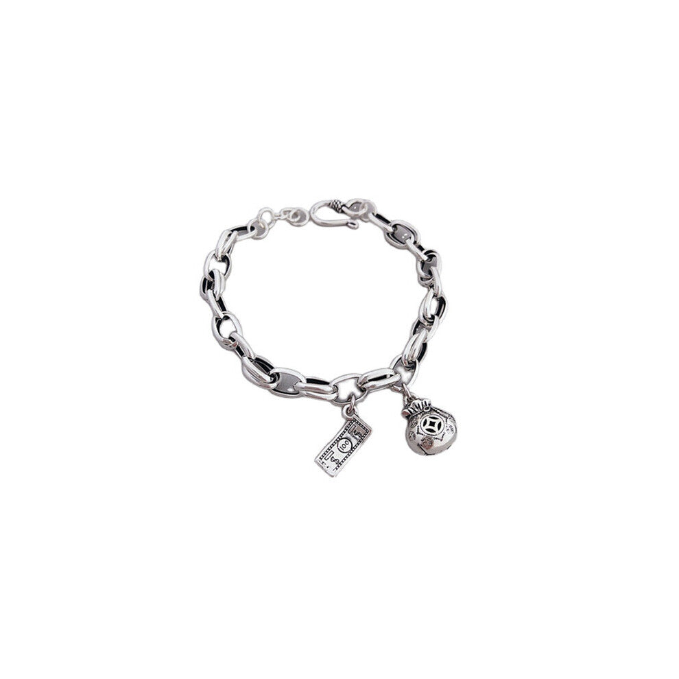 925 Sterling Silver Bracelets for Women Punk Geometry Dollar Money Bag Chain Bracelet Female Jewelry