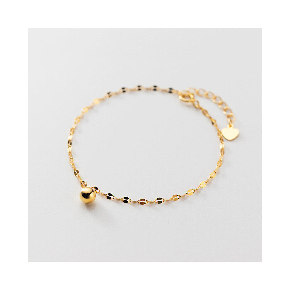 925 Sterling Silver Minimalism Golden Glossy Beads Anklet for Women Beach Party Bracelet Jewelry Accessories Gift