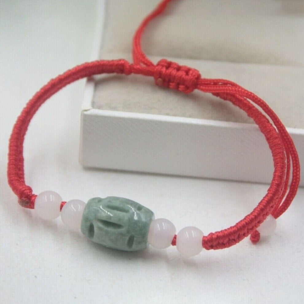 100% Natural Jade-Jadeite Lucky Red Knitted Rope Glossy Round Carved Oval Loose Beads Bracelet Gift