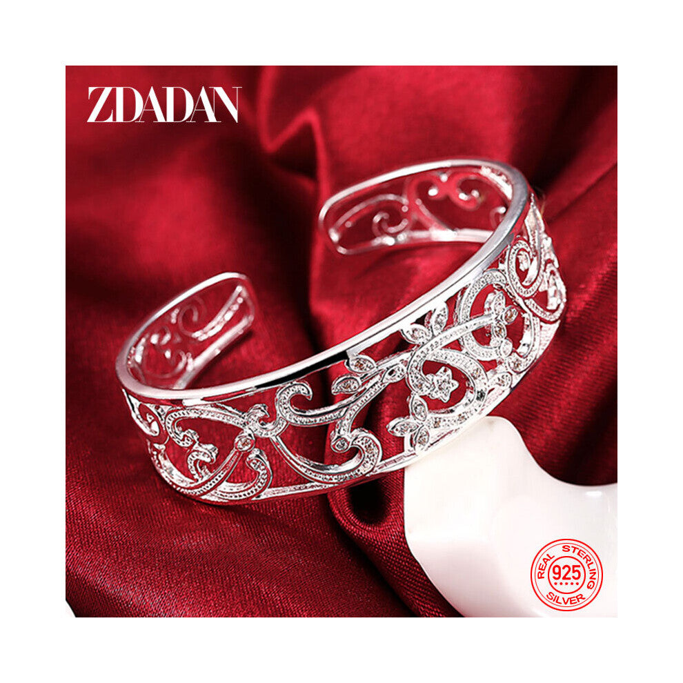 925 Sterling Silver Hollow Adjustable Open Cuff Bracelet&Bangle For Women Anniversary Jewelry Gift