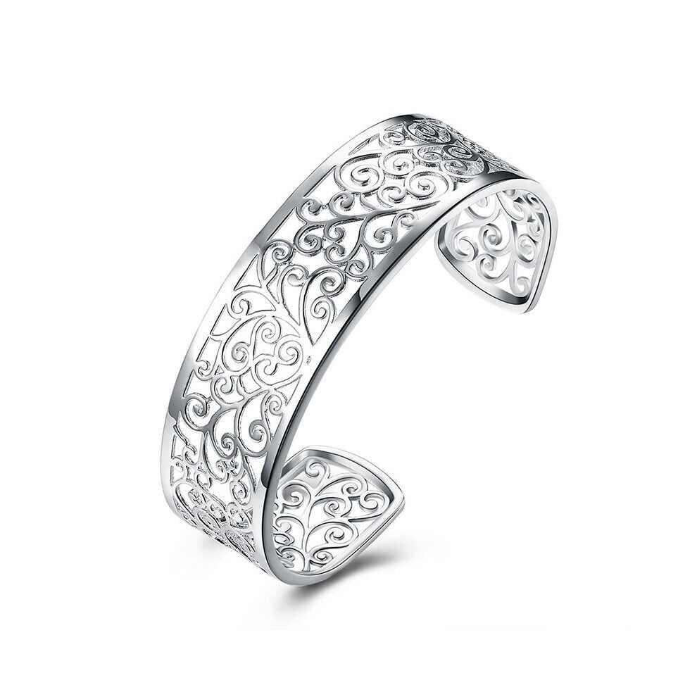 925 Sterling Silver Hollow Out Texture Open Cuff Bracelet&Bangles For Women Men Party Jewelry Wedding